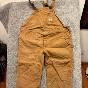 Carhartt Bib Overalls Men 56x31* BRN Lined Double Knee Carpenter Canvas Relaxed*